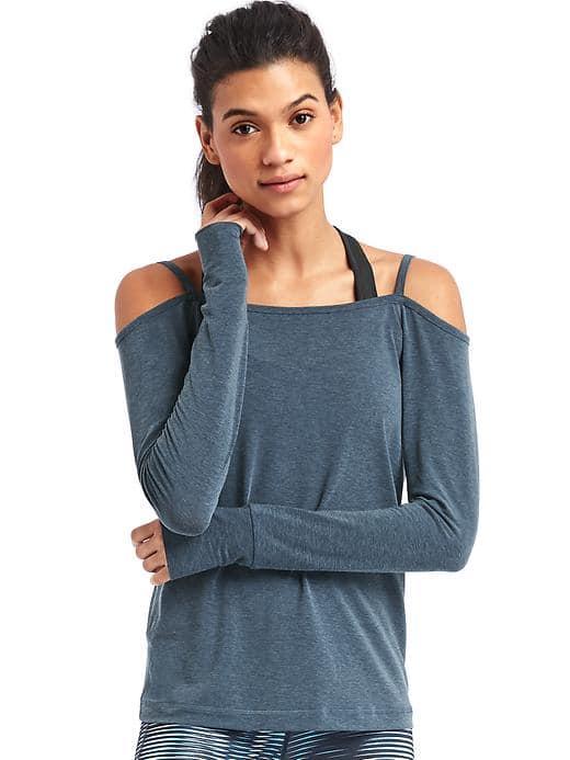 Gap Women Gapfit Breathe Off Shoulder Ballet Long Sleeve Tee - Constellation Blue