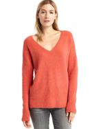 Gap Women V Neck Cozy Sweater - Letterman Orange