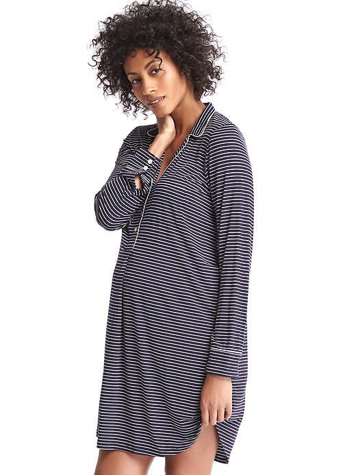 Gap Print Sleep Shirtdress - Pencil Strp Drk Indigo