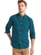 Gap Men Oxford Gingham Long Sleeve Tailored Shirt - Dark Green