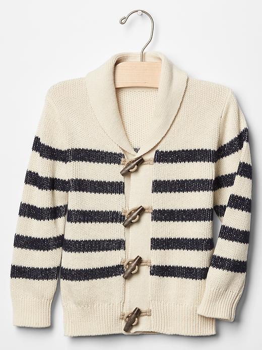 Gap Stripe Shawlneck Toggle Cardigan - Off White