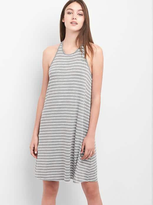 Gap Women Stripe Halter Dress - Gray Stripe
