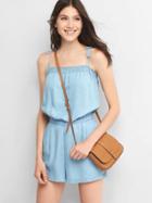 Gap Women Smocked Tencel Romper - Light Indigo