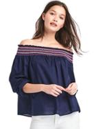 Gap Women Smocked Off Shoulder Top - Dark Night