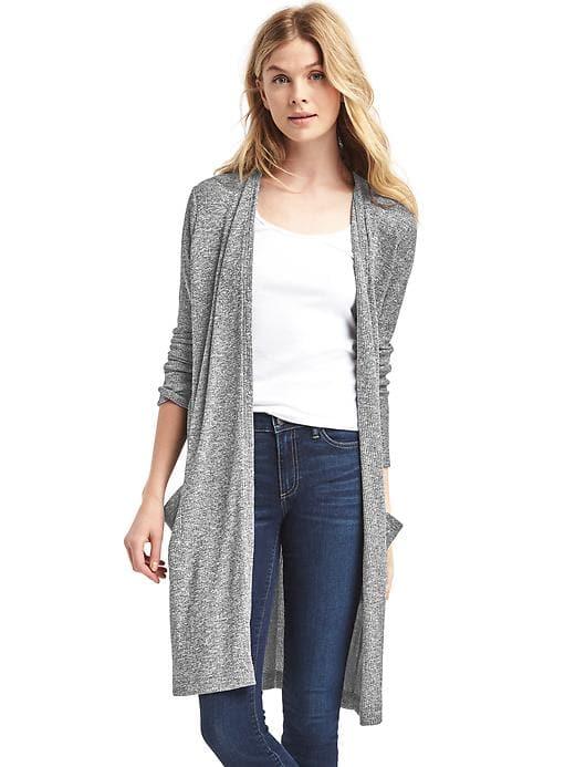 Gap Women Marled Open Front Long Cardigan - Light Grey Marle