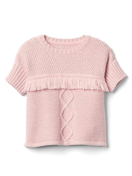 Gap Shimmer Cable Knit Fringe Sweater. - Icy Pink