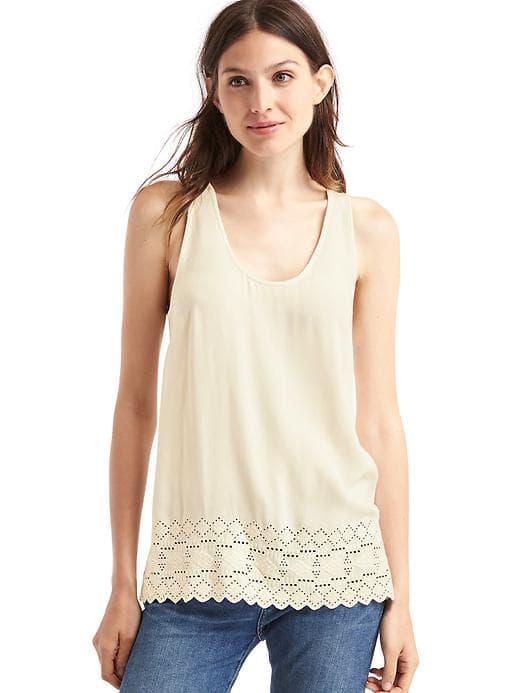 Gap Women Embroidered Hem Tank - Off White