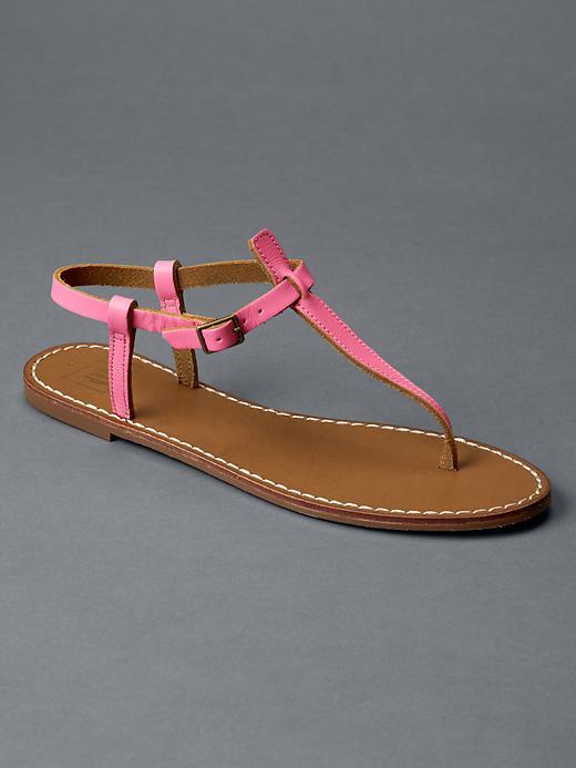 Gap Women T Strap Leather Sandals - Neon Double Pink