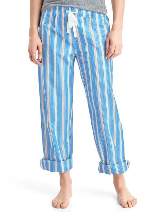 Gap Women Print Roll Tab Sleep Pants - Woven Ombre Stripe Blue