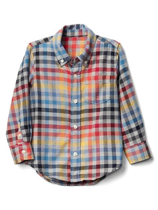 Gap Bright Plaid Button Down Flannel Shirt - Grey Heather