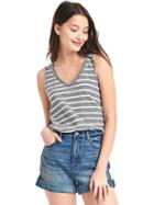 Gap Women V Neck Stripe Tank - Grey Stripe