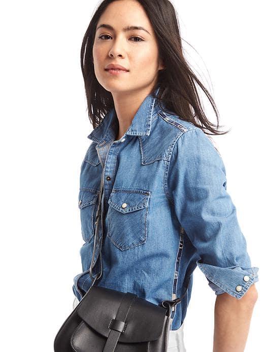 Gap Embroidery Stripe Denim Western Shirt - Medium Indigo