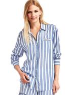 Gap Women Piping Long Sleeve Sleep Shirt - Rose Blue Stripe