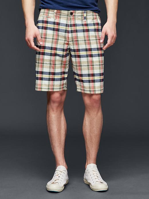 Gap Men Plaid Everyday Shorts - Khaki/blue Plaid