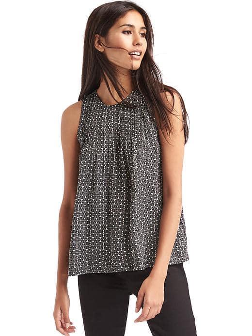 Gap Women Print Pintuck Tank - White Print