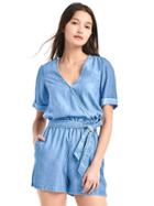 Gap Women Tencel V Neck Wrap Romper - Medium Indigo