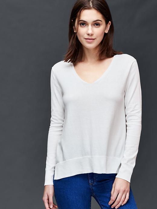 Gap Women Marled V Neck Sweater - New Off White