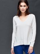 Gap Women Marled V Neck Sweater - New Off White