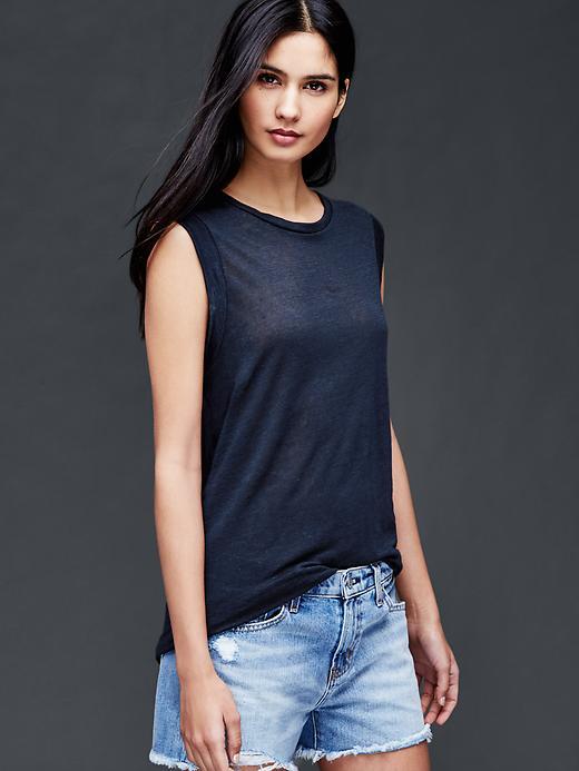 Gap Women Linen Muscle Tank - True Indigo