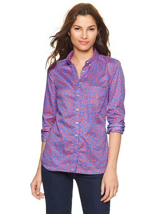 Gap Shrunken Boyfriend Printed Sateen Shirt - Pink & Purple Print