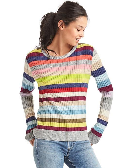 Gap Women Merino Wool Blend Stripe Ribbed Sweater - Crazy Stripe