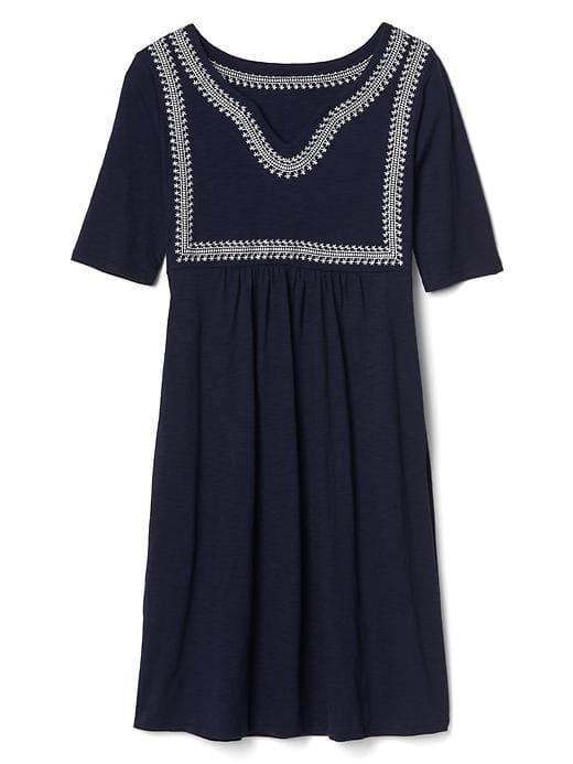 Gap Women Embroidered Split Neck Dress - Dark Night
