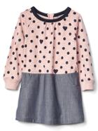 Gap Women Dots & Hearts Mix Fabric Dress - Pink Standard