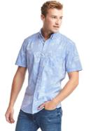 Gap Men True Wash Poplin Short Sleeve Standard Fit Shirt - Blue Floral