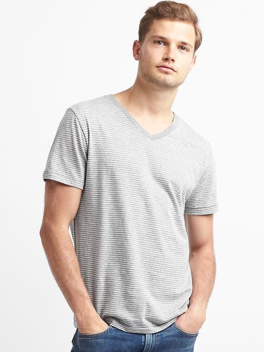 Gap Essential Pinstripe V Neck Tee - Gray Stripe