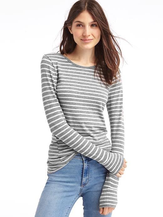 Gap Women Soft Stripe Long Sleeve Tee - Grey Stripe