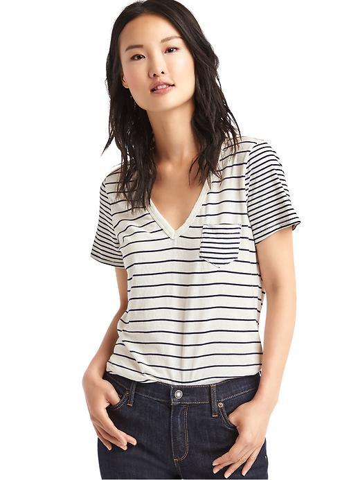 Gap Vintage Wash Contrast Stripe V Neck Tee - Cream