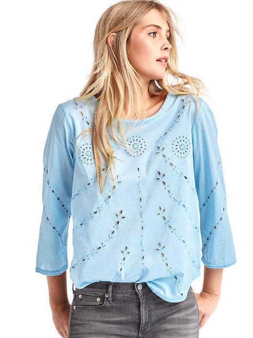 Gap Women Eyelet Flowy Top - Blue Focus