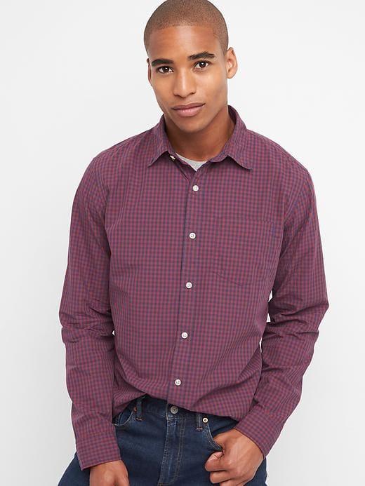 Gap Men Poplin Plaid Standard Fit Shirt - Pink City