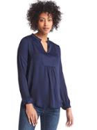 Gap Shirred Split Neck Shirt - Dark Night