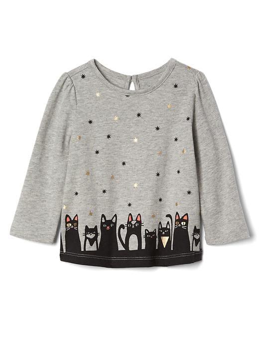 Gap Halloween Border Long Sleeve Tee - Light Heather Gray