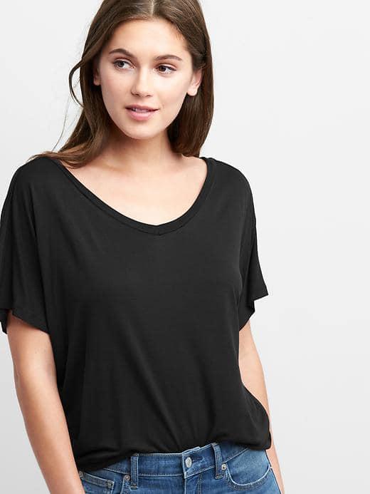 Gap Women Double V Neck Tee - Black