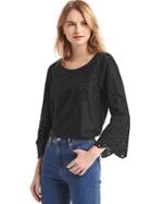 Gap Women Linen Split Neck Tank - True Black