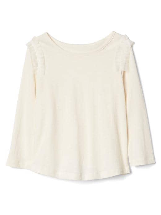 Gap Tulle Trim Long Sleeve Tee - Ivory Frost