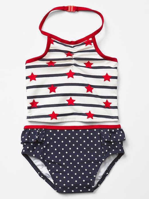 Gap Americana Ruffle Swim Two Piece - White Star Print