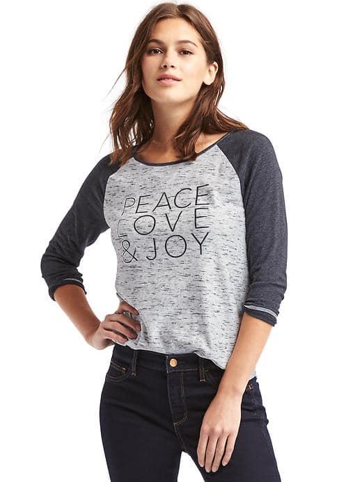 Gap Women Graphic Raglan Sleeve Baseball Tee - Heather Grey