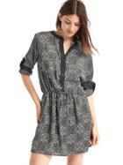 Gap Women Popover Print Dress - Black Print