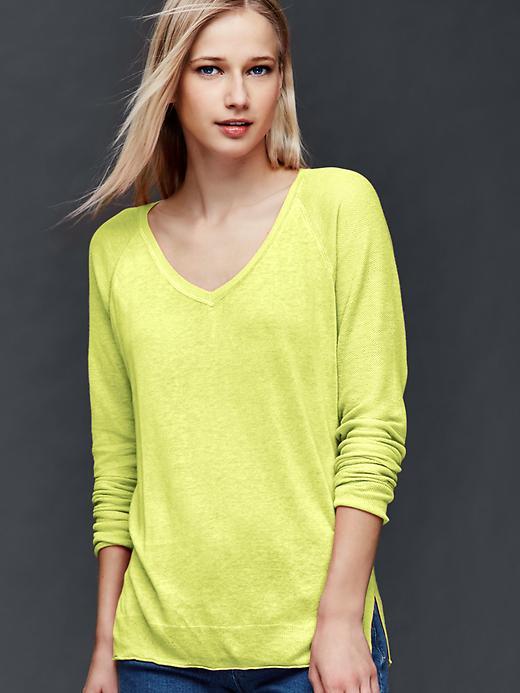 Gap Women Linen Blend V Neck Sweater - Limon
