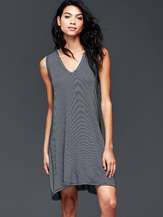 Gap Women V Neck Stripe Swing Dress - Navy Stripe