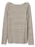 Gap Women Stripe Boatneck Tee - Oatmeal Stripe