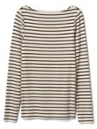 Gap Women Stripe Boatneck Tee - Oatmeal Stripe