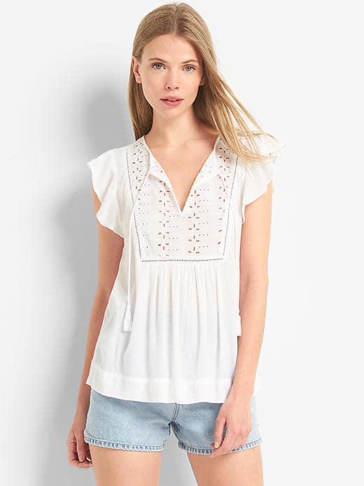 Gap Women Eyelet Flutter Top - White
