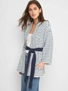 Gap Women Cotton Linen Stripe Wrap Jacket - Blue Stripe
