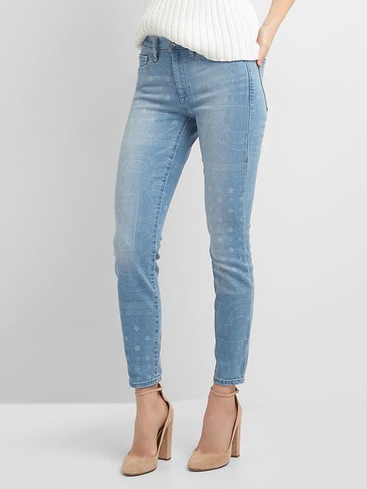 Gap Mid Rise Print True Skinny Ankle Jeans - Light Indigo