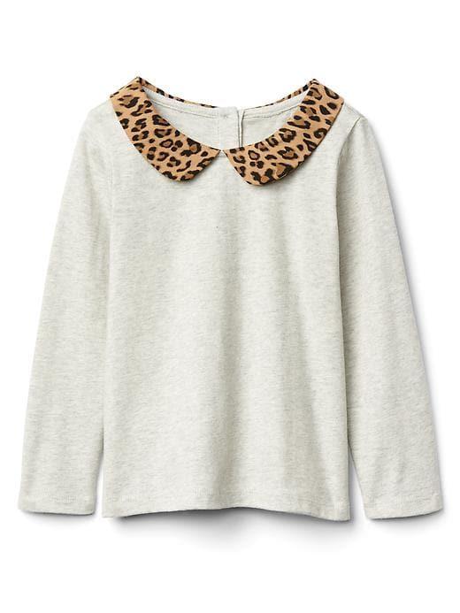 Gap Woven Collar Long Sleeve Tee - Cheetah
