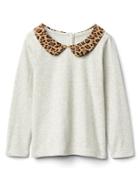 Gap Woven Collar Long Sleeve Tee - Cheetah